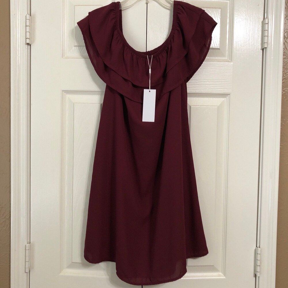 NWT!! Mary & Mabel Dress Size Small Off The Shoulder Maroon Sleeveless Dress